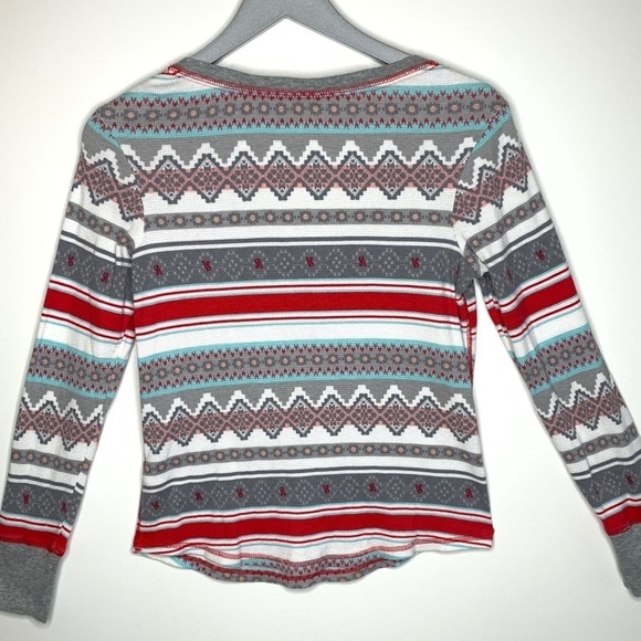 Victoria Secret Striped Thermal Shirt Size S Red Gray V Neck Long Sleeve Warm - Picture 4 of 6